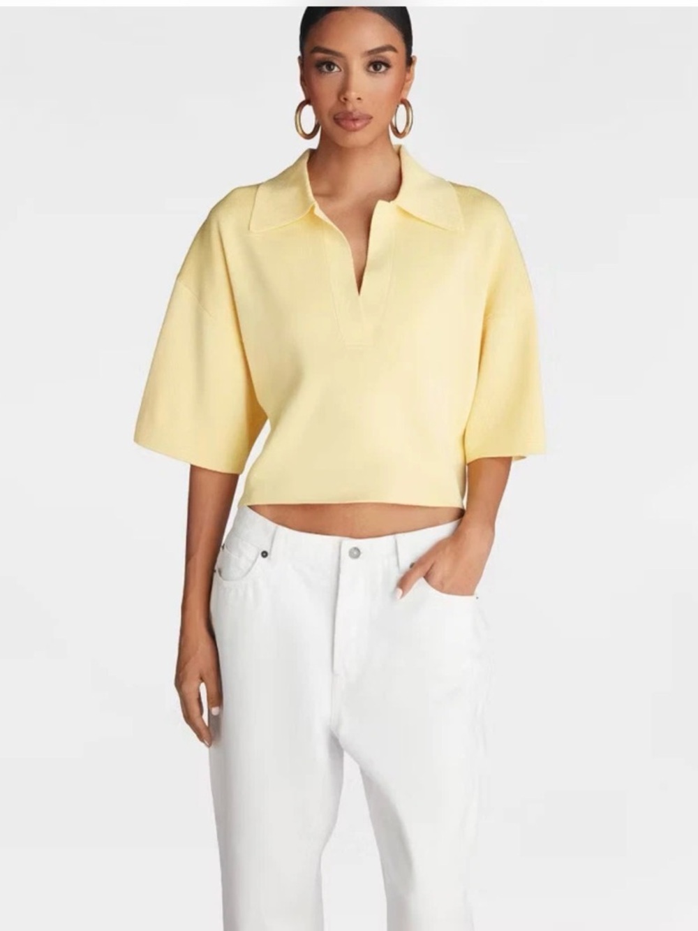 KBB by KAHLANA ‘The Cropped Polo sweater Top in Pale Yellow